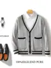 Nuevo Estilo Otoño e Invierno Suéter 100% Lana Pura para Hombre Cuello en V Engrosado Holgado Talla Grande Suéter Versátil Chaqueta Cálida Tejido