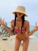 Traje de baño para mujer de alta gama estilo puro deseo bikini floral dividido estilo ins traje de baño sin tirantes para aguas termales