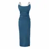 Vestido Maxi Ajustado Bodycon Sexy de Tirantes con Escote en U y Abertura, Conjunto de Dos Piezas con Cárdigan, Conjunto Puro Deseo para Mujer