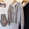 Chaqueta de Punto Cardigan Bordado Redondo Estilo Suave para Mujer Otoño e Invierno 2025 Nuevo Estilo Holgado Perezoso Suave Pegajoso Suéter Exterior