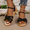 Sandalias de Verano Nuevas de Estilo de Comercio Exterior con Tira Tejida de Tacón Medio Abiertas para Mujer, Sandalias de Playa Cuña de Una Tira con Hebilla de Estilo Europeo y Americano