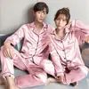 Pijama de Pareja de Fábrica para Primavera y Otoño, Verano para Mujer de Seda de Hielo Fina, para Hombre de Seda Simulada, Manga Larga y Corta, Conjunto de Ropa para el Hogar