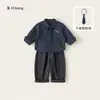 Conjunto de dos piezas Bangxuan Huzhou Zhili para niños, camisa de rayas para niño y pantalón casual, elegante atuendo para el primer cumpleaños de un niño