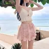 Traje de Baño Dulce para Niña Bikini Femenino Bikini Dividido Traje de Baño de Tres Piezas Estilo Falda Cubre Carne Vacaciones en Aguas Termales