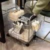 Carrinho de Dormitório de Chão Acrílico de Cabeceira Cosméticos Lanche Estante de Livros de Mesa Rack de Armazenamento para Banheiro
