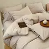 Juego de ropa de cama de cuatro piezas estilo B&B de algodón lavado y lino de algodón, funda de edredón de algodón puro, juego de ropa de cama de tres piezas para cama individual de dormitorio estudiantil