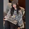 Sudadera de estilo coreano para niña de principios de otoño, nuevo vestido tipo camiseta larga casual y elegante 2026 con cuello redondo y encaje a rayas para niños mayores