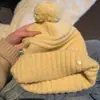Chapéu de Lã Tricotado com Pom-Pom Azul para Mulheres, Chapéu Quente de Proteção para as Orelhas Outono e Inverno, Circunferência da Cabeça Grande, Emagrecimento Facial, Chapéu Envolto de Cabeça Espessado