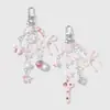 Nuevo Ins Creativo Lindo Dulce Rosa Estrella de Mar Lazo Fresa Diamante de Imitación Llave Llavero DIY Colgante de Bolso