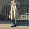Ropa de mujer, estilo Dongdaemun coreano, gabardina de longitud media de alta calidad en color caqui vintage, prenda de abrigo de otoño para mujer