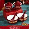 Juego de Cuenco y Palillos de Boda, Dote, Taza de Té, Par Festivo Rojo de Cuencos, Cuencos de Boda, Suministros de Boda