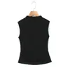 Chal Kelly Talla Grande Runqi con Elegante Cuello Alto y Diseño que Ceñe la Cintura, Top sin Mangas 9169, Chal sin Mangas de Estilo Francés