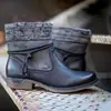 Amazon deseo otoño e invierno popular europeo y americano punta redonda tacón bajo vintage boca de lana cepillada Botas de algodón para mujer talla 43 Botas Martin
