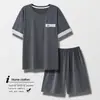 Pijama Masculino Modal Verão Fino Manga Curta Shorts Solto Tamanho Grande Jovem Masculino Traje de Casa Roupa Externa