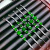 Pulsera de Calcedonia Natural de Alta Calidad Hielo Plateado Incrustaciones Completa de Diamantes Ágata Rosa Jade Verde Imperial Pulsera de Joyería para Mujer