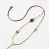 Delicado Nuevo Estilo Chino Cordón de Cuero Joyería Colgante Collar Jade Colgante Dorado Hebilla de Seguridad Tejido Cordón Colgante para Mujer