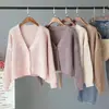Nuevo cárdigan corto de punto grueso y suave para otoño e invierno 2021, suéter casual para mujer, blanco talla única, algodón amarillo
