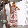 Estilo Ins Transfronterizo Europeo y Americano 25 Años Primavera y Verano Estampado con Cordones Cuello en V Cintura Vestido Sexy Línea A 88238