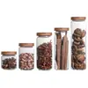 Tarro de Vidrio Redondo Transparente de Alto Borosilicato de Lujo Ligero con Tapa de Madera de Acacia Tarro de Vidrio de Grado Alimenticio para Almacenamiento Tarro de Almacenamiento para Cocina