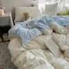 Juego de ropa de cama de cuatro piezas de algodón puro Clase A, grado madre e hijo, sábana para dormir sin ropa y funda de edredón, juego de tres piezas con faldón de cama de estilo ins para dormitorio