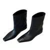 Versión de piel de oveja ~ Botas Martin adelgazantes estilo coreano, botas de tacón grueso de punta cuadrada para mujer, botines versátiles, botines Chelsea