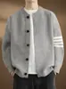 Outono Inverno Estilo Coreano Simples Estilo Preguiçoso Listras de Quatro Barras Cardigan de Tricô Suéter Roupa Externa Solta Casual Versátil Estilo Casal