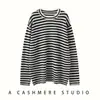 Novedad Otoño e Invierno 2025 Tejido de Cachemira para Mujer Manga Larga Rayas Cuello Redondo Top Corte Holgado 10% Cachemira 90% Lana