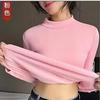 Camisa de cuello semialto de terciopelo fresado, otoño e invierno 2024, nueva camiseta de manga larga, chaqueta de estudiante para mujer, venta al por mayor