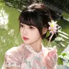 Pinza para el pelo con cinta rosa estampada en caliente, pinza para el pelo de cinta de satén, accesorio de estilo chino tradicional Hanfu, nuevo adorno para el pelo para mujer de estilo chino