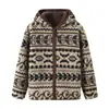 Chaqueta Cálida Polar de Doble Cara con Capucha Estilo Montaña Retro Patrón de Hojas Occidentales Lana de Cordero Estilo Fair Isle para Exteriores