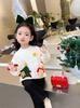 Suéter Navideño para Niñas Otoño e Invierno Suéter Tejido Rojo Nueva Camiseta Base para Niños Cálido Moda Año Nuevo