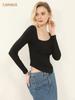 CANVAUS nueva camisa elegante de fondo de otoño para mujer Top de diseño de manga larga ajustado irregular con cuello oblicuo para mujer