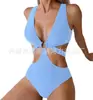 Aliexpress Amazon Venta Caliente Europea y Americana Multicolor Talla Grande Traje de Baño de una Pieza Cruzado con Copas Rígidas Plisado Adelgazante para Mujer