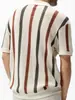 Polo de Manga Corta con Malla Calada Estilo Coreano con Rayas de Contraste para Hombre Verano Moderno Diseño Holgado Casual Tops de Punto