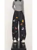 Moda Coreana Estilo Primavera Dibujos Animados Bordado Guadaña Pantalones Sueltos Casuales Tendencia Juvenil Jeans Unisex