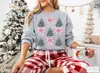 2025 Nuevo Sudadera Navideña Juguetona con Lazo de Exportación Camiseta con Patrón de Árbol de Navidad Sudadera Navideña Niña Navidad