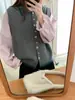 Chaleco de punto con cuello polo de bloques de color para mujer, nuevo estilo de otoño, de un solo pecho, cárdigan sin mangas, perfecto para llevar sobre suéteres