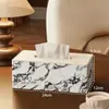 Caixa de Lenços Textura de Mármore Minimalista Moderna Luxo Leve Sala de Estar Quarto Mesa de Centro Caixa de Armazenamento para Controle Remoto Caixa de Lenços Deslizante Integrada