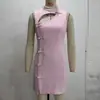 Vestido corto de verano sin mangas de estilo europeo y americano para mujer, nuevo, a la moda, elegante, con decoración de hebilla de nudo