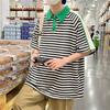 Camiseta de rayas con solapas a juego de color retro para hombre, verano 2022, nueva moda nacional, manga corta, marca de moda ins, camiseta polo de manga corta