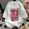 Camiseta de Manga Curta com Estampa de Desenho em Algodão Puro Estilo Americano para Mulheres 2025 Verão Novo Solta Branca e Cinza Versátil Tops de Casal