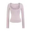 Camiseta Petite de Manga Larga con Escote Bajo y Ribete de Encaje para Mujer, Estilo Coreano Otoñal, Ajustada, con Diseño Falso de Dos Piezas