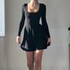 Outono e inverno de 2023 Novo elegante e confortável cor sólida cintura baixa apertado saia de base vestido de manga comprida AliExpress