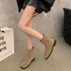 Botas Planas Retro de Gamuza Zapatos de Mujer 2024 Nuevas Botas Individuales de Primavera y Otoño Cremallera Trasera Slim Botines Cortos Franceses