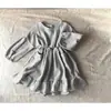 Novo Vestido Feminino Estilo Coreano para Primavera e Outono, Vestido Redondo com Abertura nas Costas para Bebê Menina, Cintura Marcada, Lindo Vestido em Duas Cores