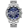 Relógio Masculino 2024 Comércio Exterior Transfronteiriço Novo Moda Casual de Negócios Mostrador Grande Pulseira de Aço Liga Azul Quartzo