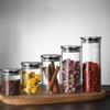 Latas de vidro seladas, tampa de aço inoxidável, latas de chá, cereais integrais, armazenamento de alimentos, latas de armazenamento de vidro de alto borossilicato, fabricantes atacado