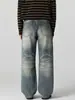 Ropa para Hombre Muqiu 2026 Otoño Nuevo Jeans de Mezclilla Lavada Cleanfit para Hombre, Talla Grande, Pantalones Largos con Efecto Ojo de Gato Desgastado