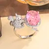 Anillo de Diseño de Lujo con Piedras Preciosas de Colores para Mujer, Anillo de Ardilla con Gema Tipo Cubo de Azúcar Santa María, Recomendado en Xiaohongshu Transfronterizo