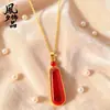 Nuevo colgante de jade multicolor estilo chino con forma de gota de agua, colgante largo vintage esmaltado bañado en oro, cadena versátil para la clavícula para mujer